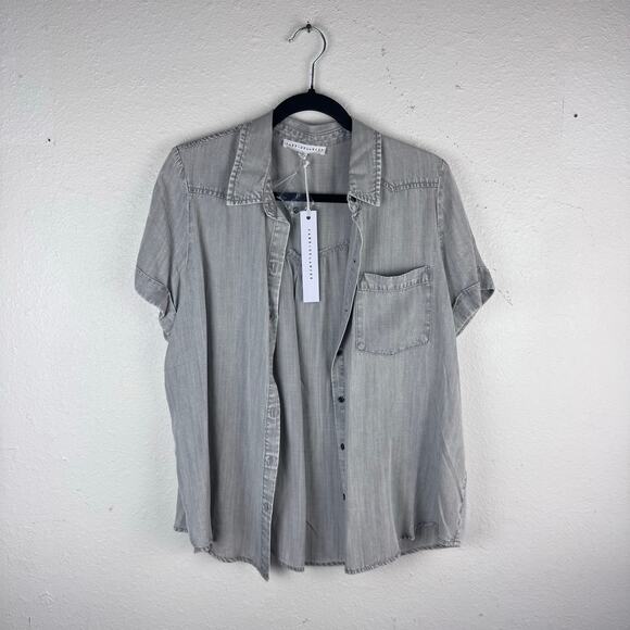 NWT Jane + Delancey Short Sleeve Button Up Gray Shirt Womens Sz M - Picture 1 of 6